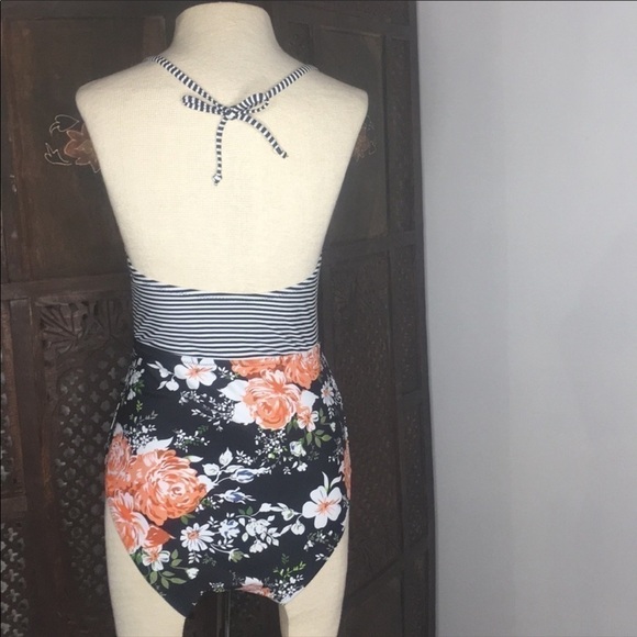 Cupshe Mixed Print Monokini Floral & Stripe NWT - Picture 4 of 11
